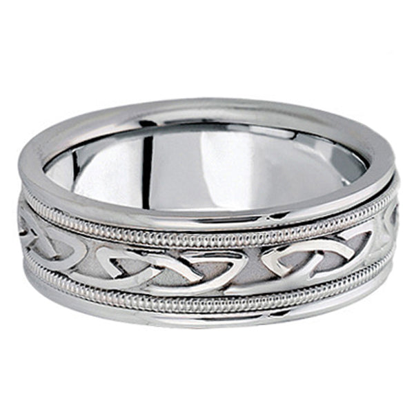 Hand Made Celtic Wedding Band in 14k White Gold (6mm)