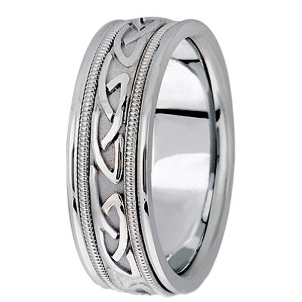 Hand Made Celtic Wedding Band in 14k White Gold (6mm)