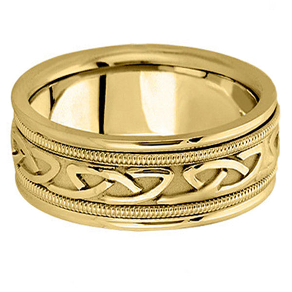Hand Made Celtic Wedding Band in 14k Yellow Gold (8mm)