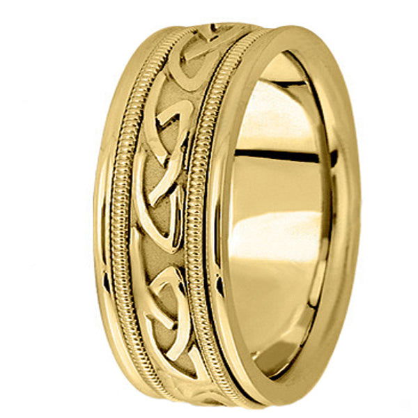 Hand Made Celtic Wedding Band in 14k Yellow Gold (8mm)
