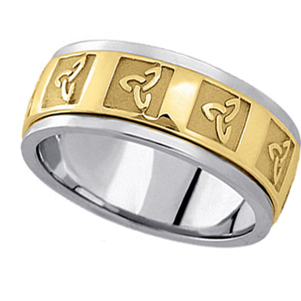 Hand Made Celtic Wedding Band in 14k Two Tone Gold (10mm)