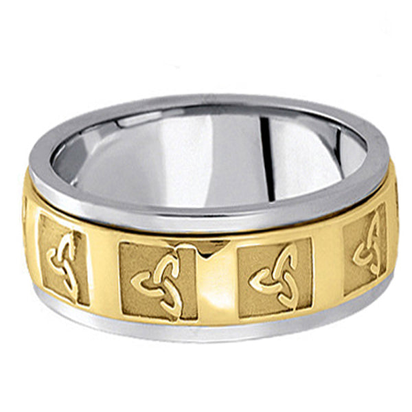 Hand Made Celtic Wedding Band in 14k Two Tone Gold (10mm)