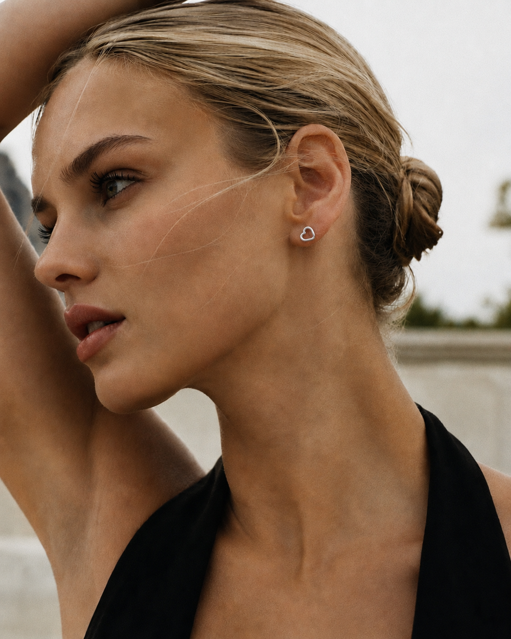 Open Heart Stud Earrings in Sterling Silver