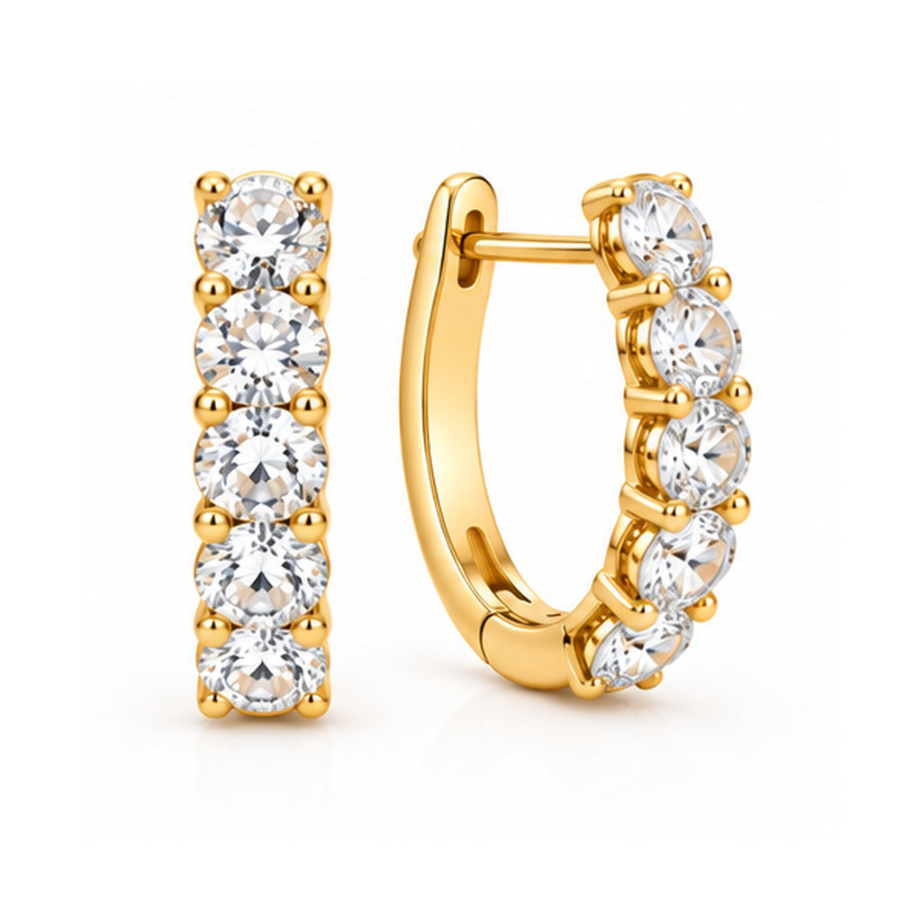 Hinged Hoop Diamond Huggie Style Earrings 14k Yellow Gold (1.51ct)