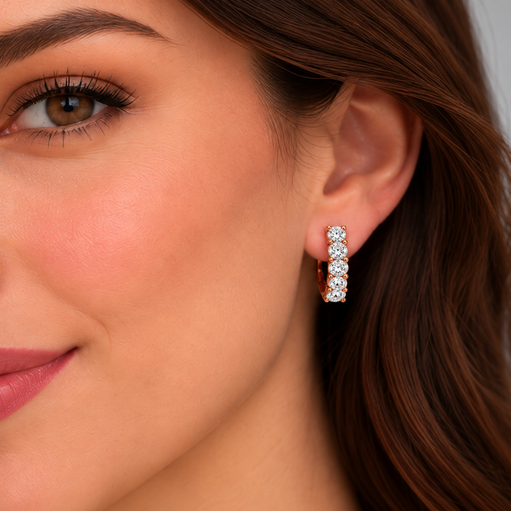 IE599 diamond huggie earrings worn on model