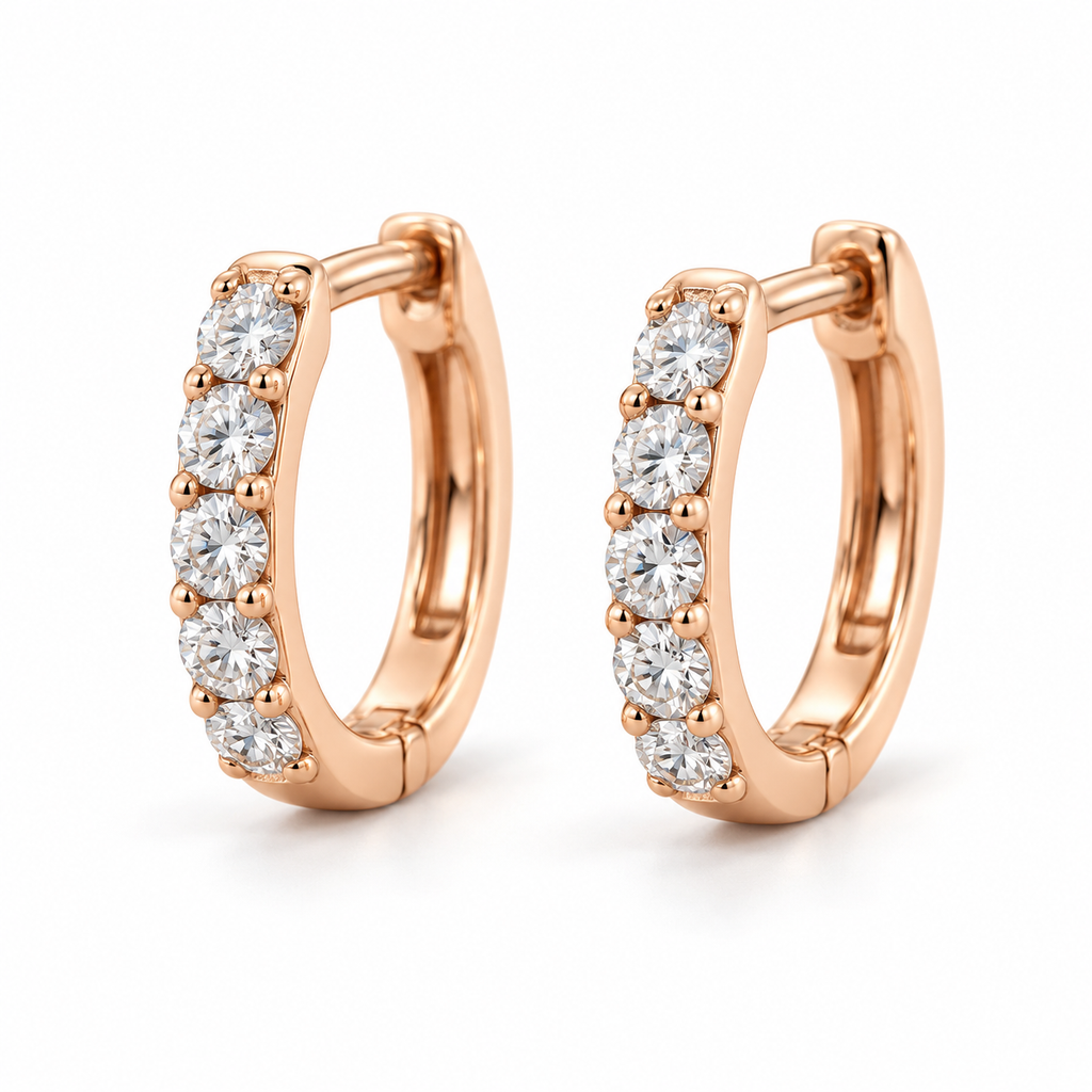 Hinged Hoop Diamond Huggie Style Earrings 14k Rose Gold (0.25ct)