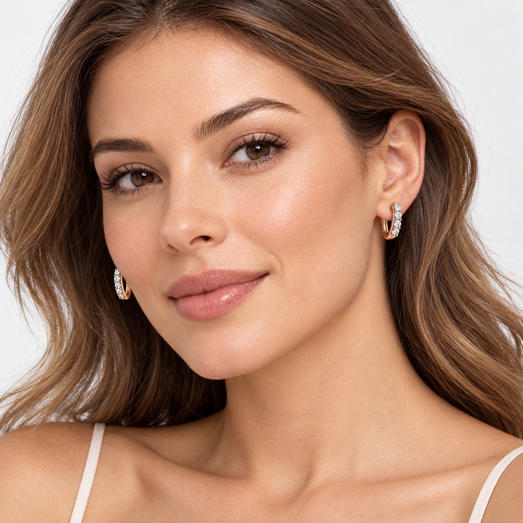 Hinged Hoop Diamond Huggie Style Earrings 14k Rose Gold (0.25ct)