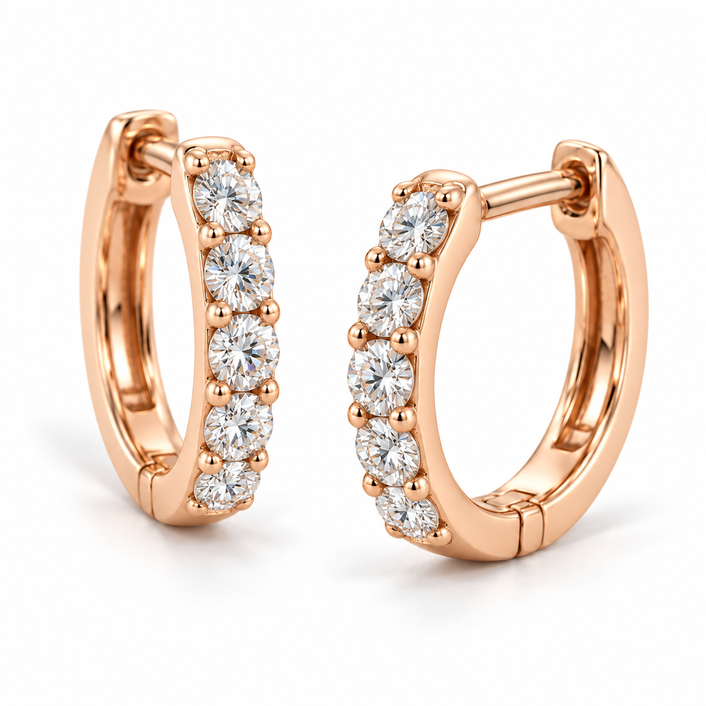 Hinged Hoop Diamond Huggie Style Earrings 14k Rose Gold (0.25ct)