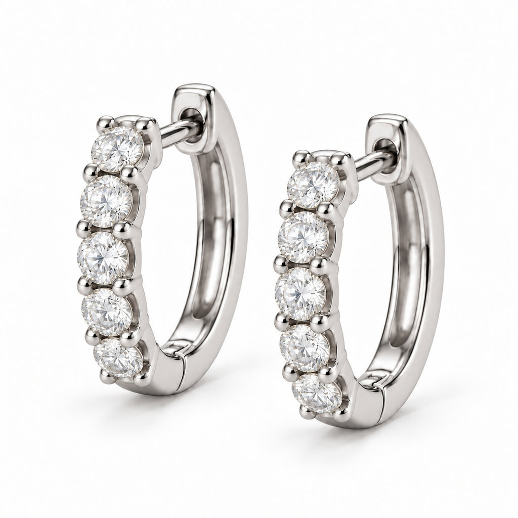 Hinged Hoop Diamond Huggie Style Earrings 14k White Gold (0.50ct)