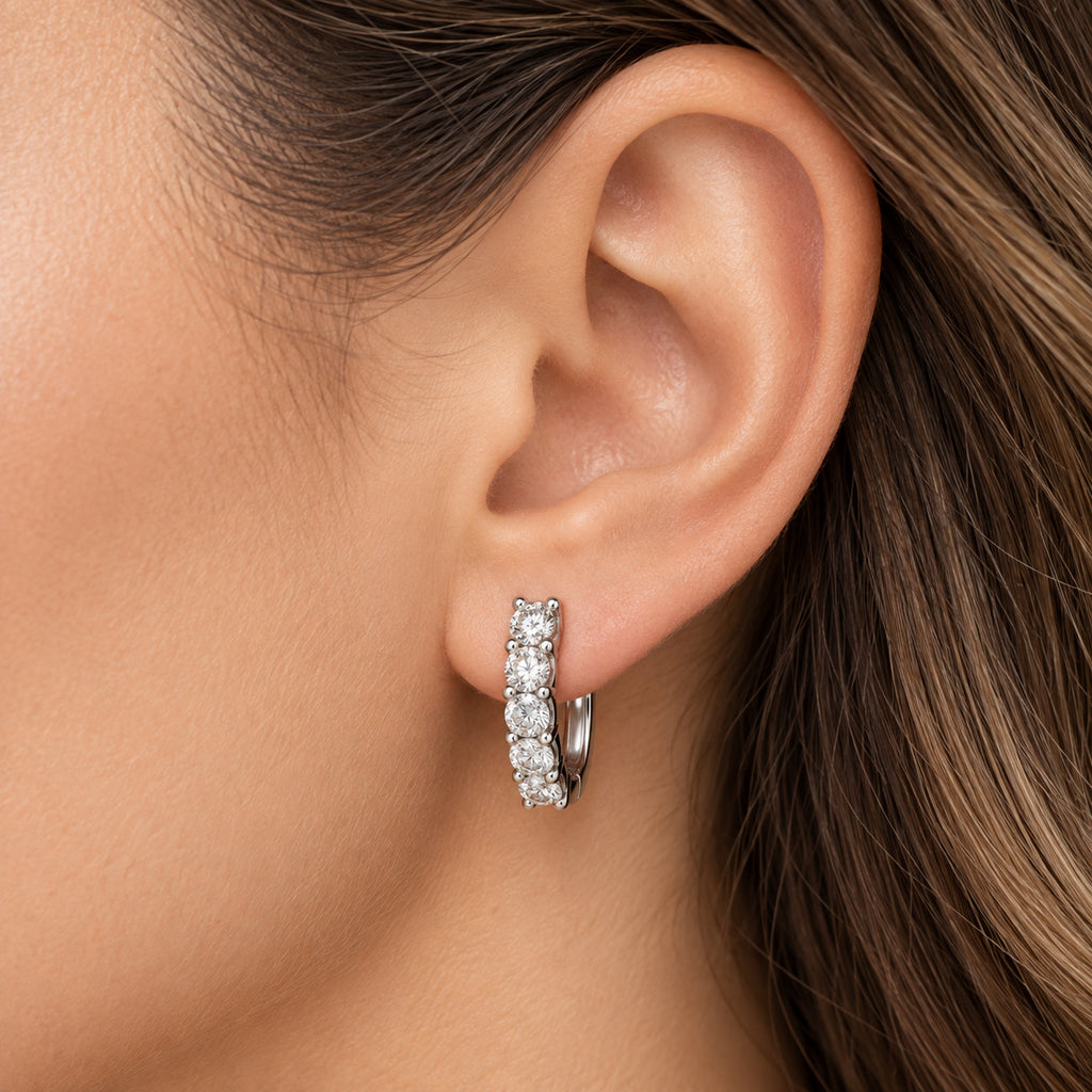 Hinged Hoop Diamond Huggie Style Earrings 14k White Gold (0.50ct)