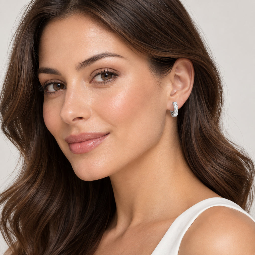 Hinged Hoop Diamond Huggie Style Earrings 14k White Gold (0.50ct)