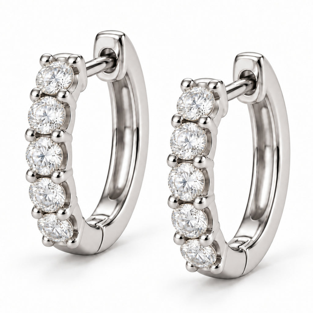 Hinged Hoop Diamond Huggie Style Earrings 14k White Gold (0.50ct)