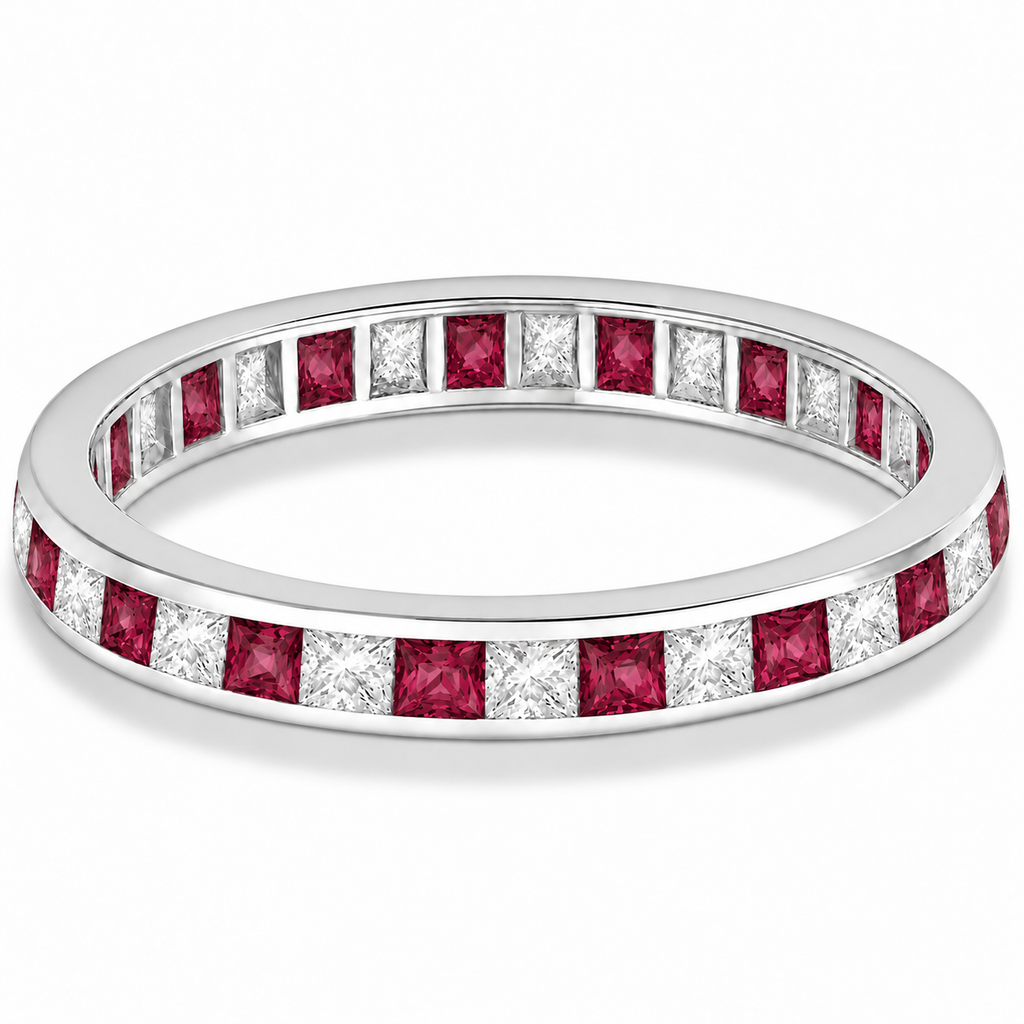 Princess-Cut Lab Ruby & Diamond Eternity Ring 14k White Gold (1.26ct) — alternate product view