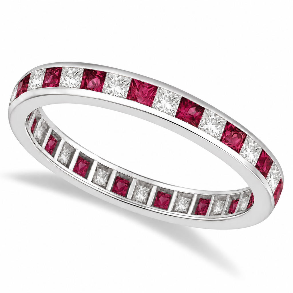 Princess-Cut Lab Ruby & Diamond Eternity Ring 14k White Gold (1.26ct) — main product view