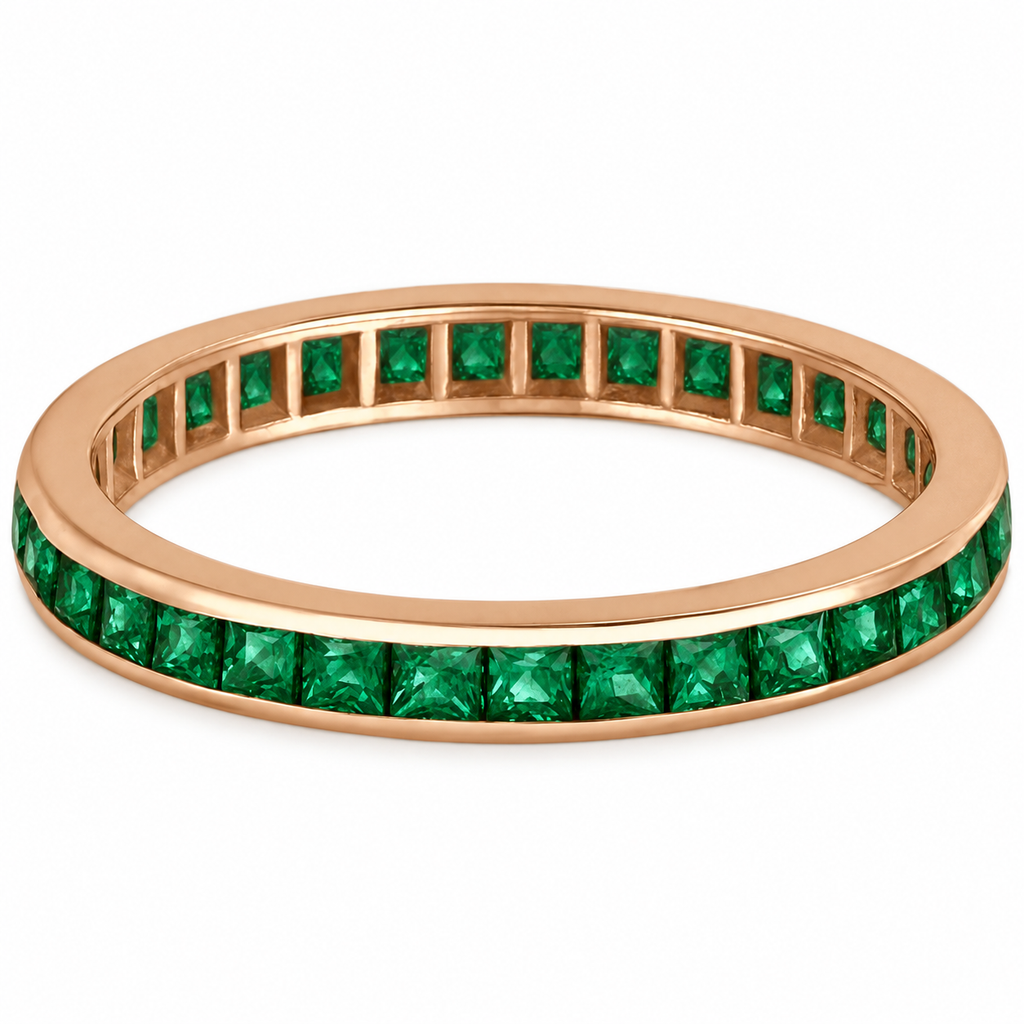 Lab emerald princess-cut eternity band in 14k rose gold — alternate product view