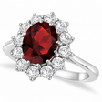 Oval Garnet and Diamond Ring 14k White Gold (3.60ctw)