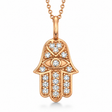 Diamond Hamsa Pendant Necklace 14k Rose Gold (0.16ct)