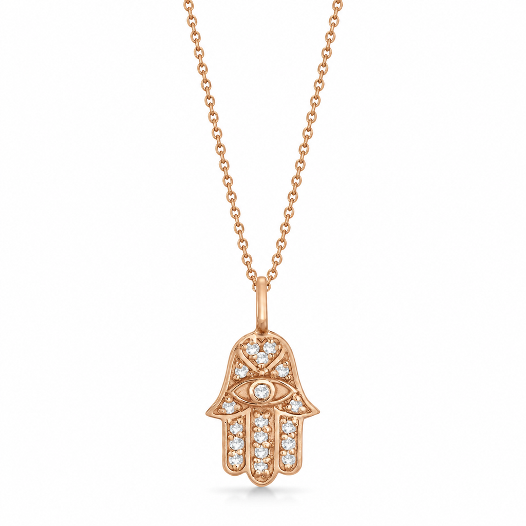 Diamond Hamsa Pendant Necklace 14k Rose Gold (0.16ct)