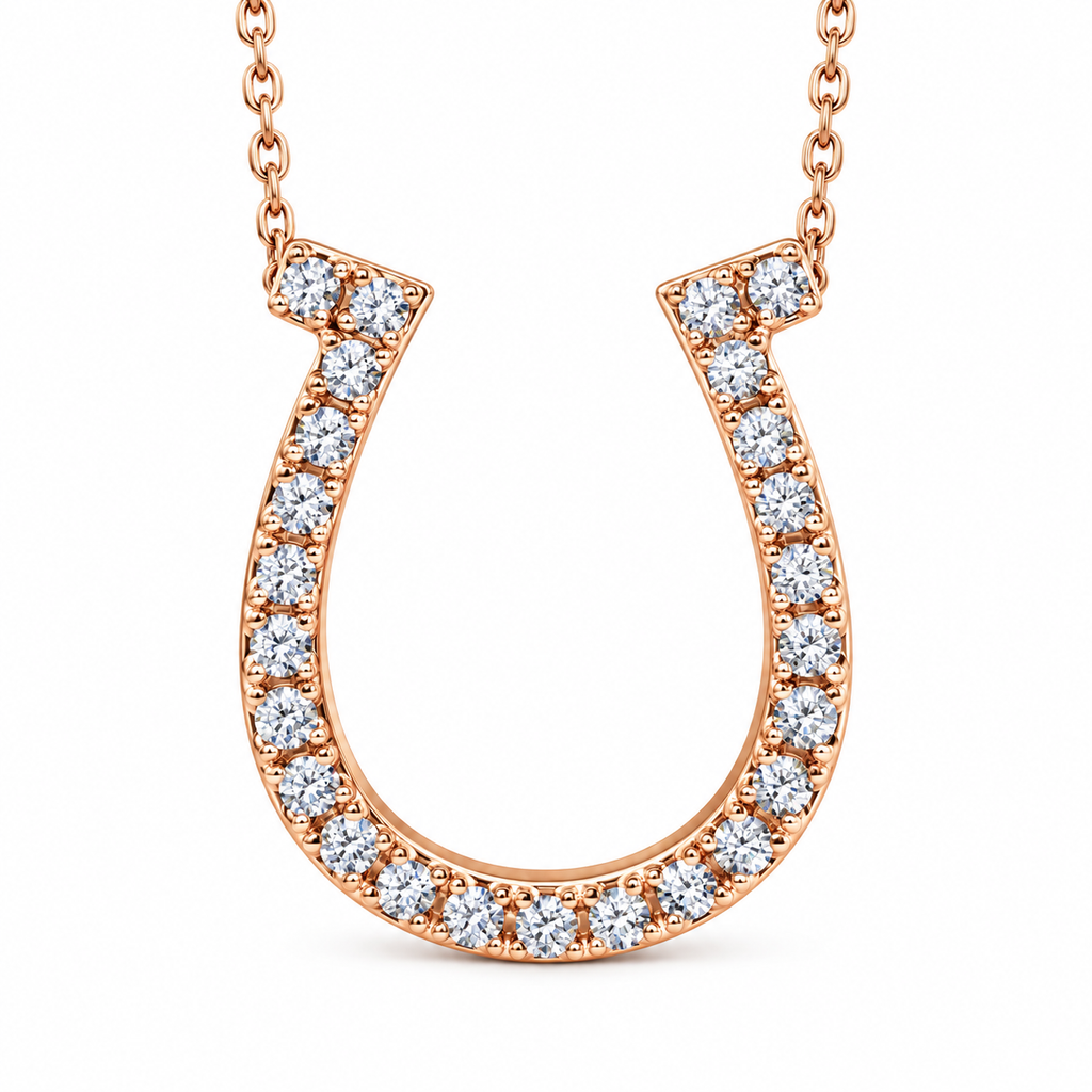 Diamond Horseshoe Pendant Necklace 14k Rose Gold (0.26ct)