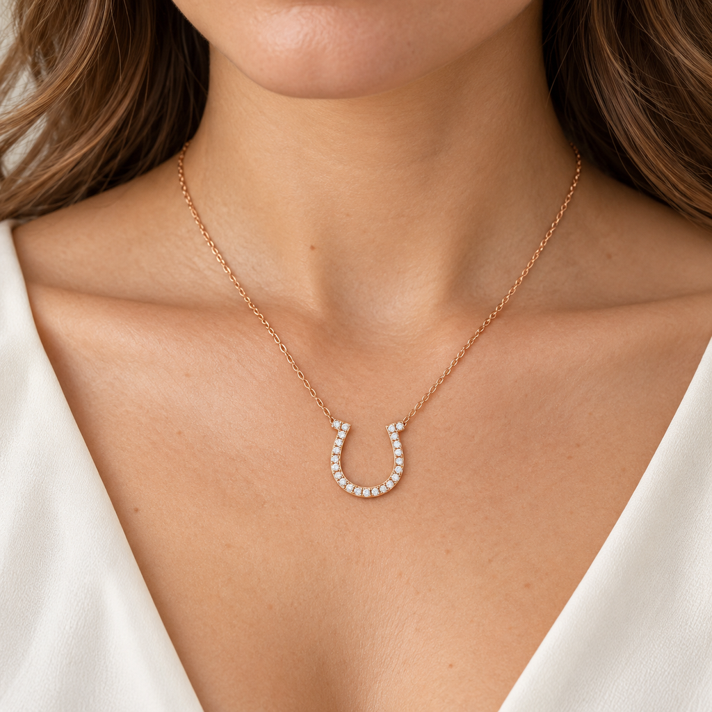 Diamond Horseshoe Pendant Necklace 14k Rose Gold (0.26ct)