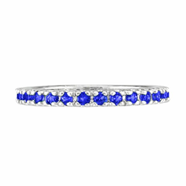 Blue sapphire palladium eternity band, alternate profile view