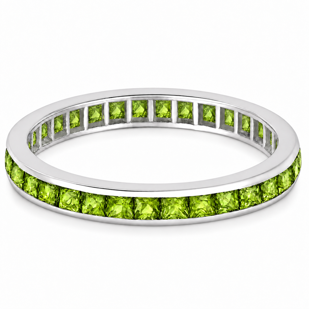 Princess-Cut Peridot Eternity Ring Band 14k White Gold (1.36ct) — alternate product view