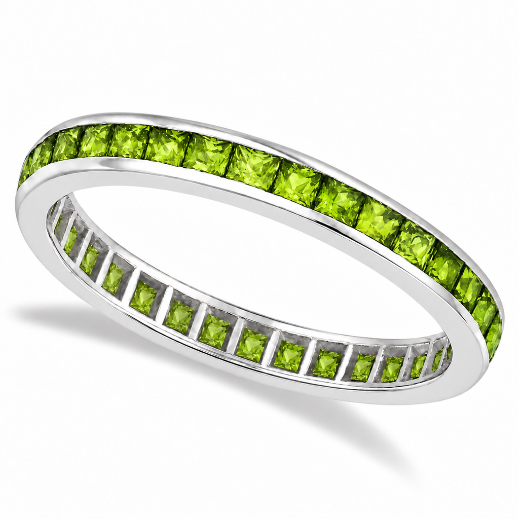 Princess-Cut Peridot Eternity Ring Band 14k White Gold (1.36ct) — main product view
