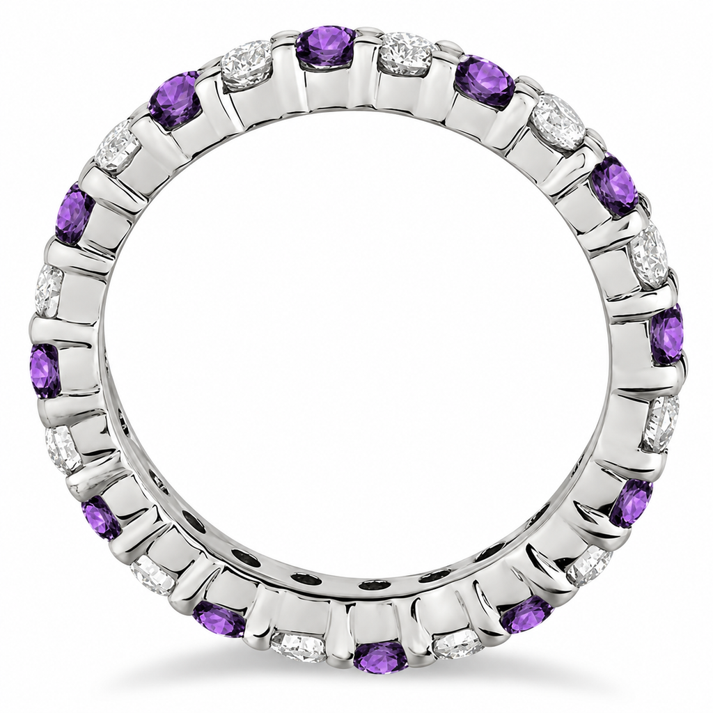 Eternity Diamond & Amethyst Ring Band in 14k White Gold (2.40ct) — True side profile
