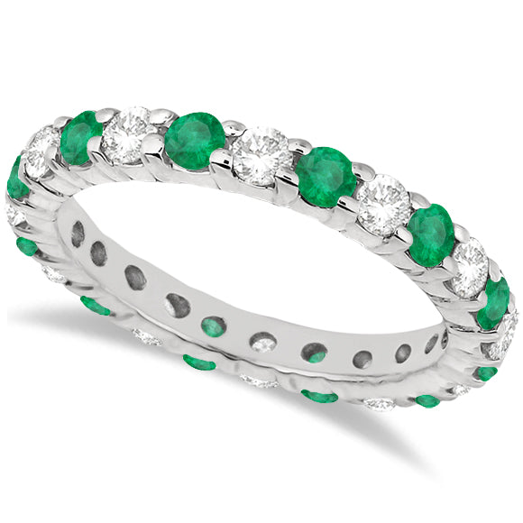 Emerald and diamond eternity ring in 14k white gold