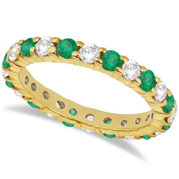 Emerald and diamond eternity ring in 14k yellow gold