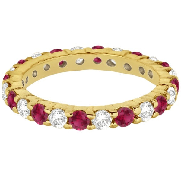Eternity diamond and garnet ring band in 14k yellow gold - alternate profile