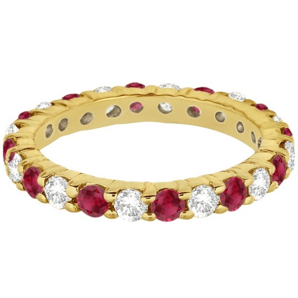 Lab-grown diamond and ruby eternity ring band in 14k yellow gold - alternate profile