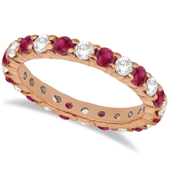Lab-grown ruby and lab-grown diamond 3mm eternity ring band in 14k rose gold, main view