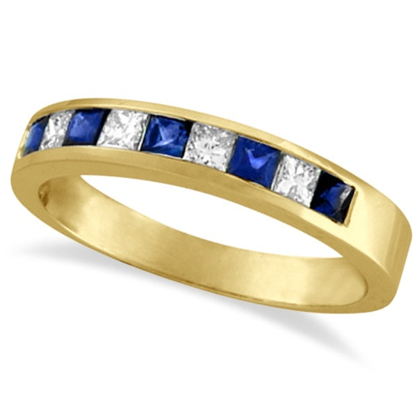 Princess-cut lab sapphire and lab-grown diamond channel-set band in 14K yellow gold, 4mm, 0.73ctw — main product view on white