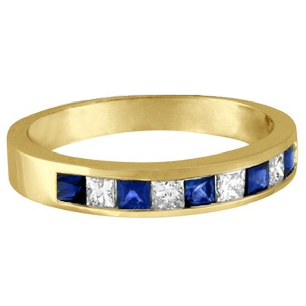 Princess-cut lab sapphire and lab-grown diamond channel-set band in 14K yellow gold, 4mm, 0.73ctw — original-construction alternate product view on white