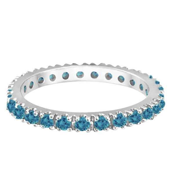 Fancy blue diamond 14K white gold 2 mm eternity band, accurate alternate profile