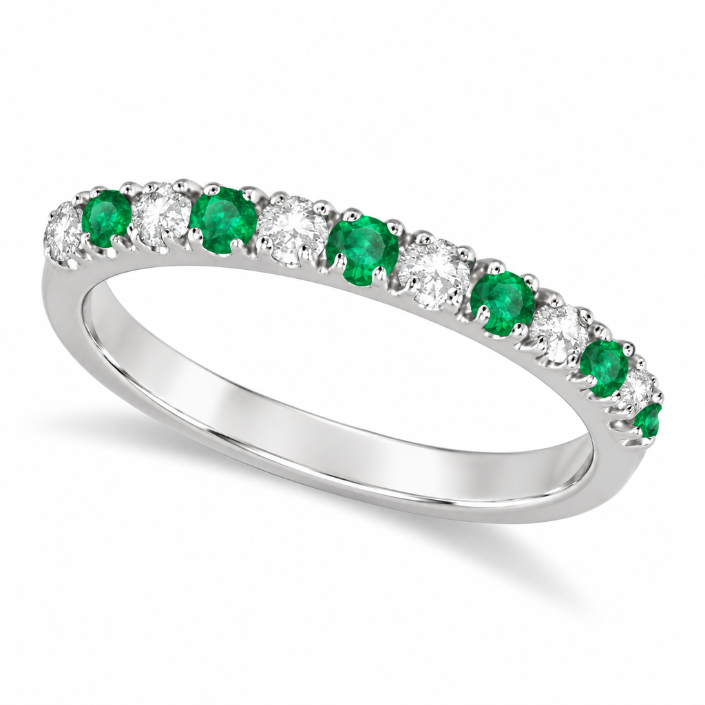 Lab emerald and lab diamond 2mm band in 14k white gold — main product