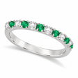 Lab Diamond and Lab Emerald Ring Guard Anniversary Band 14k White Gold (0.32ct)