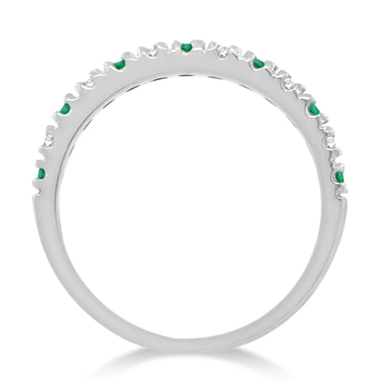 Lab emerald and lab diamond 2mm band in 14k white gold — true side profile