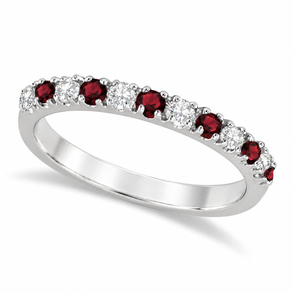 Garnet and diamond band in 14k white gold — main product