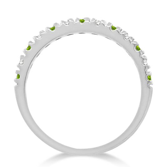 Natural peridot and diamond 2 mm band in 14k white gold — original true side profile