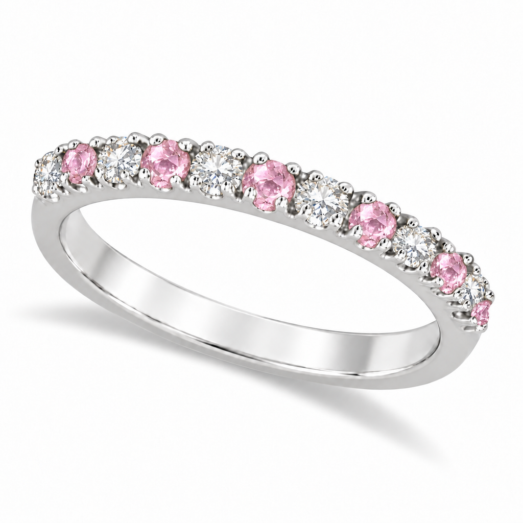 Lab-grown pink sapphire and lab-grown diamond 2 mm band in 14k white gold — main product