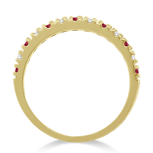 Lab-grown ruby and lab-grown diamond 2 mm band in 14k yellow gold — original true side profile