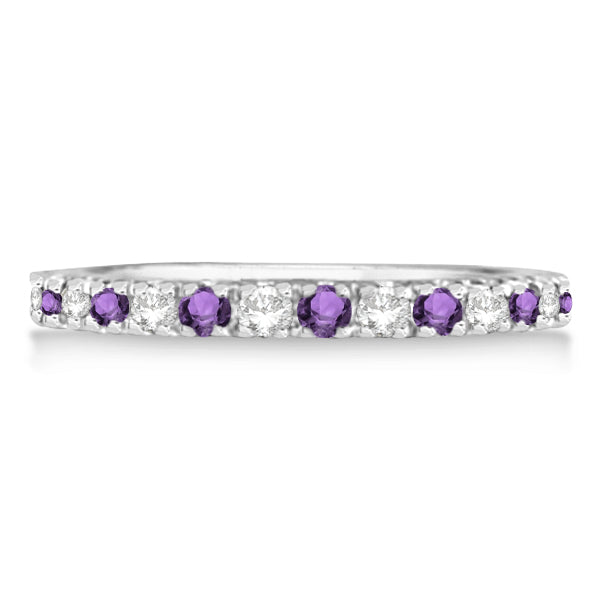 Amethyst and diamond 14K white gold 2 mm eternity band, straight-on alternate profile