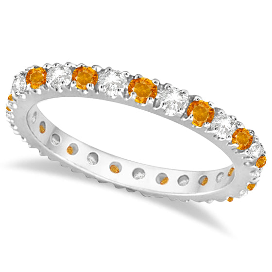 Citrine and diamond 14K white gold 2 mm eternity band, main product view