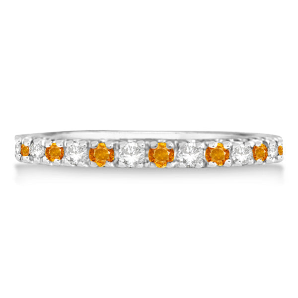 Citrine and diamond 14K white gold 2 mm eternity band, straight-on alternate profile