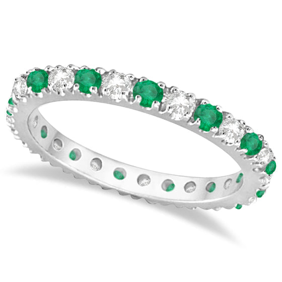 Lab-grown emerald and lab-grown diamond 14K white gold eternity band, main product view