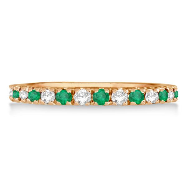 Lab-grown emerald and lab-grown diamond 14K rose gold eternity band, straight-on alternate product profile