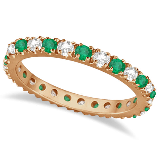 Lab-grown emerald and lab-grown diamond 14K rose gold eternity band, main product view