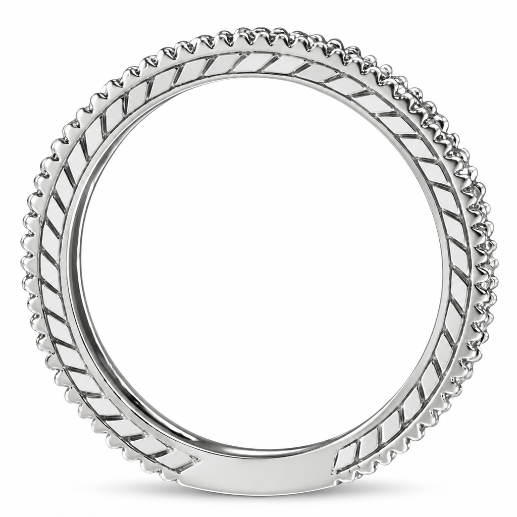 Fancy blue diamond white gold eternity ring, engraved circular side view